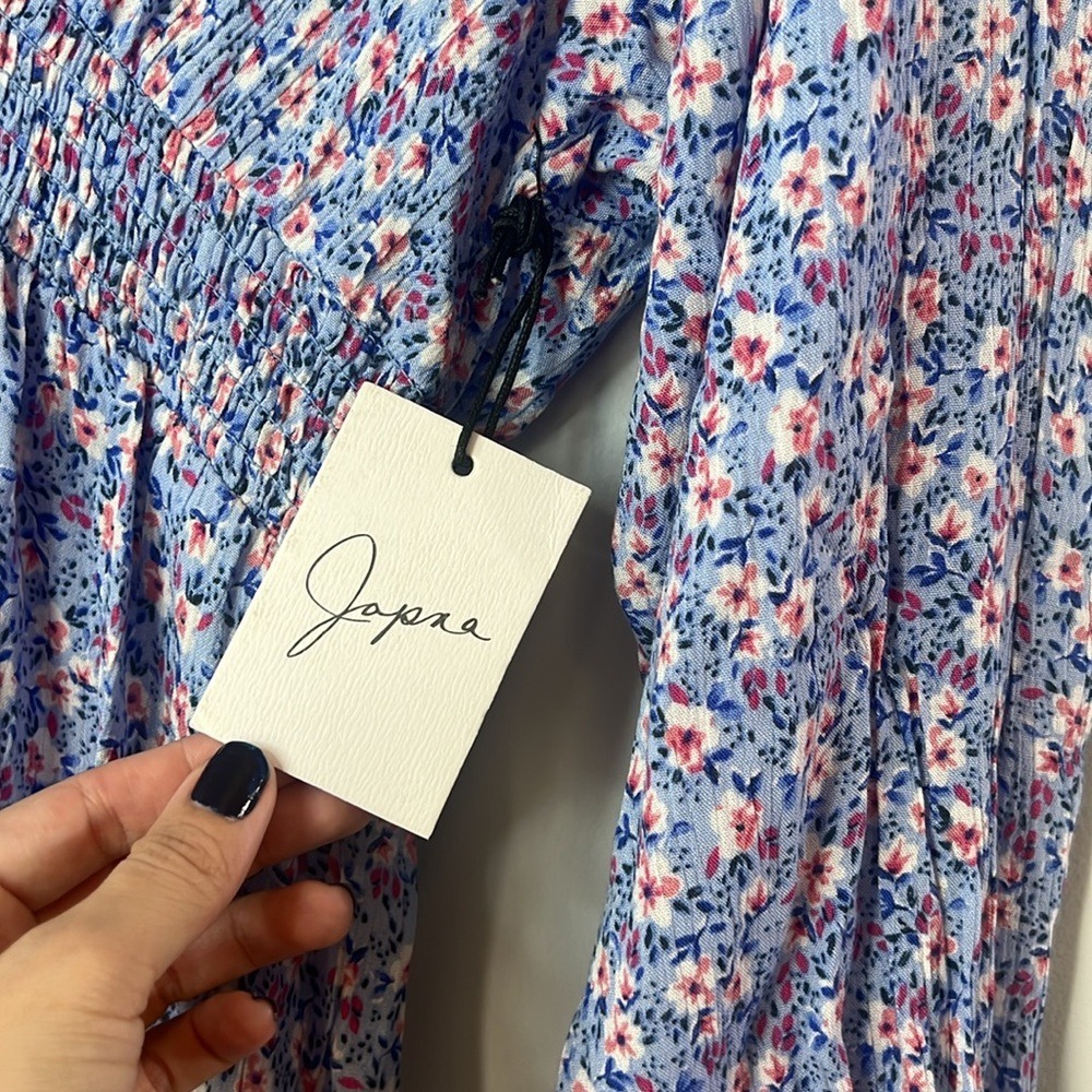 NWT Japna Dainty Floral Blue Pink White Long Sleeve Mini Dress Cottagecore Boho - Picture 5 of 6